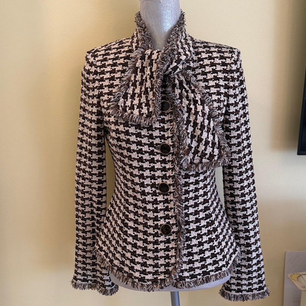 St John’s Chic Houndstooth Blazer with Tie Scarf